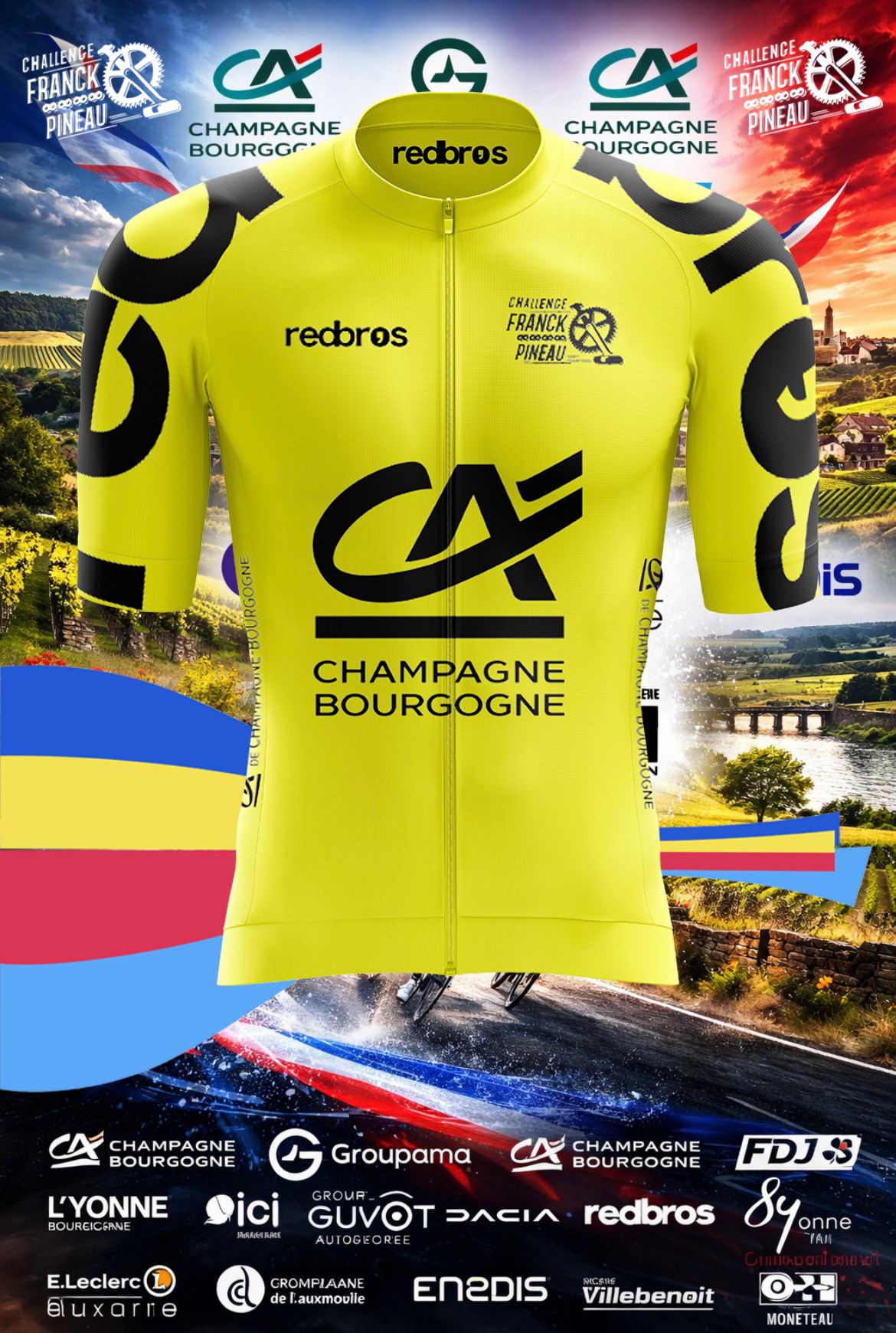 Maillots jaune Recto Rebros Challenge franck Pineau 2026